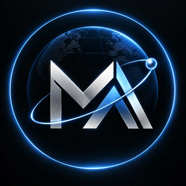 MercatorAgens silver MA logo over a blue digital globe